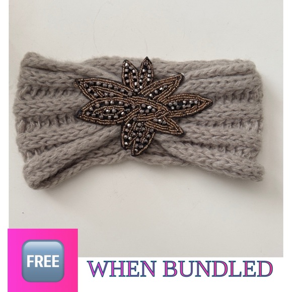Accessories - 🆓 When Bundled- Gray Crocheted Fall/Winter Headband with Beaded Appliqué Patch